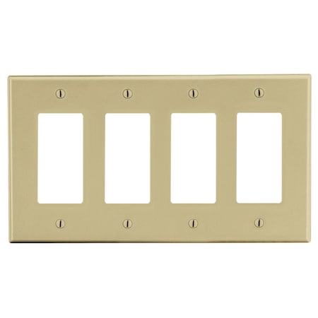 Hubbell Wiring Device-Kellems Wallplate, Mid-Size 4-Gang, 4) Decorator, Ivory PJ264I